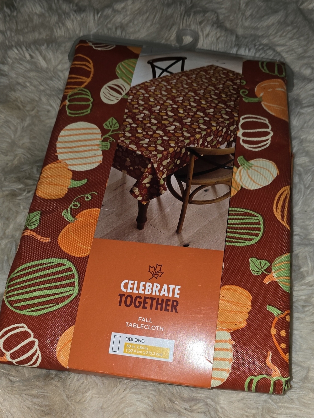 Fall Pumpkin Tablecloth - Rust Orange Oblong 60" X 84"